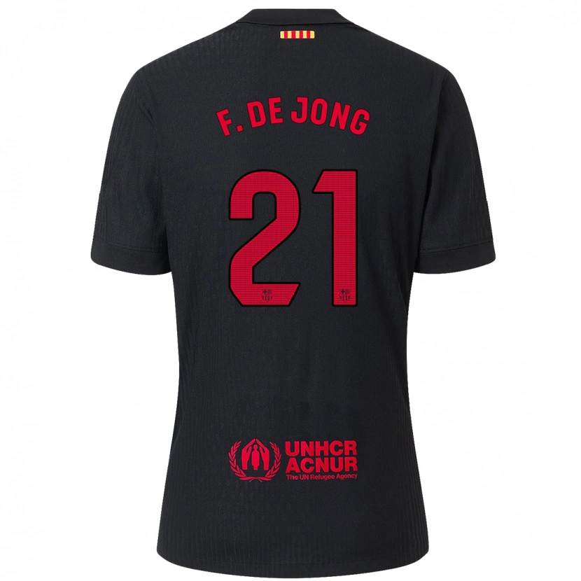 Danxen Kvinder Frenkie De Jong #21 Sort Rød Udebane Spillertrøjer 2024/25 Trøje T-Shirt