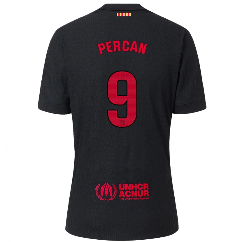 Danxen Kvinder Diego Percan #9 Sort Rød Udebane Spillertrøjer 2024/25 Trøje T-Shirt