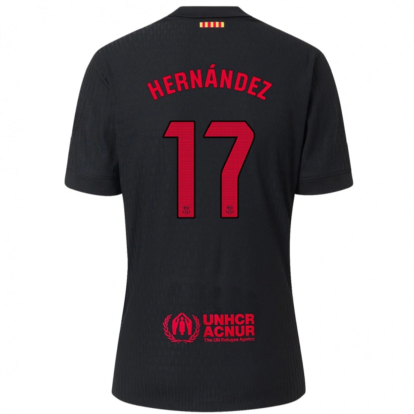 Danxen Kvinder Juan Hernández #17 Sort Rød Udebane Spillertrøjer 2024/25 Trøje T-Shirt