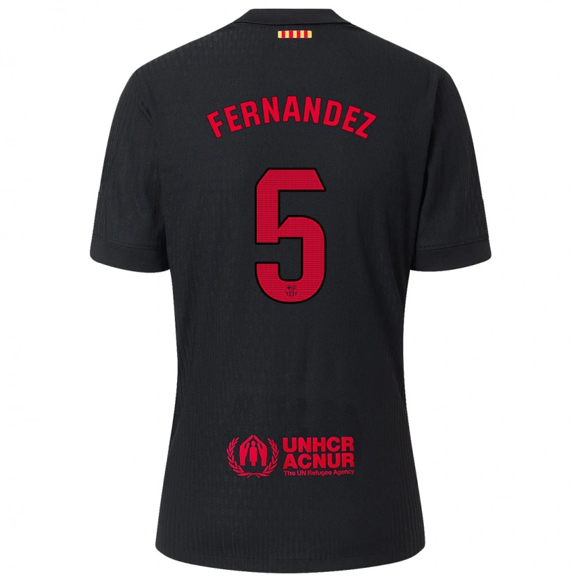Danxen Kvinder Jana Fernández #5 Sort Rød Udebane Spillertrøjer 2024/25 Trøje T-Shirt