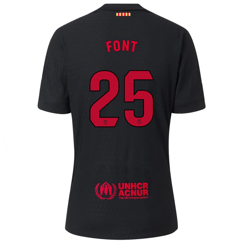 Danxen Kvinder Gemma Font #25 Sort Rød Udebane Spillertrøjer 2024/25 Trøje T-Shirt