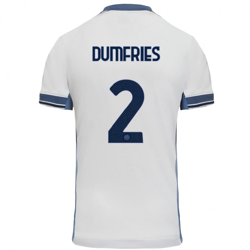 Danxen Kvinder Denzel Dumfries #2 Hvid Grå Udebane Spillertrøjer 2024/25 Trøje T-Shirt