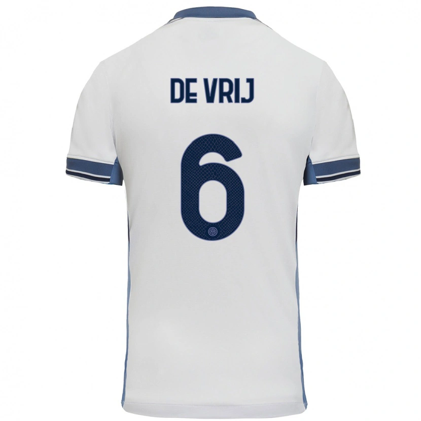 Danxen Kvinder Stefan De Vrij #6 Hvid Grå Udebane Spillertrøjer 2024/25 Trøje T-Shirt