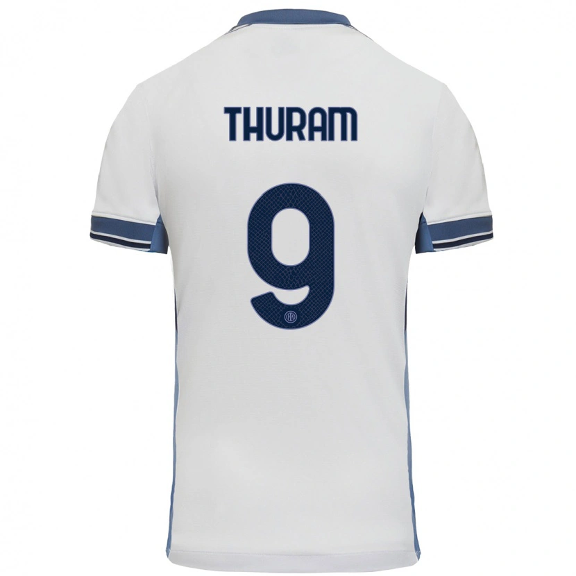 Danxen Kvinder Marcus Thuram #9 Hvid Grå Udebane Spillertrøjer 2024/25 Trøje T-Shirt