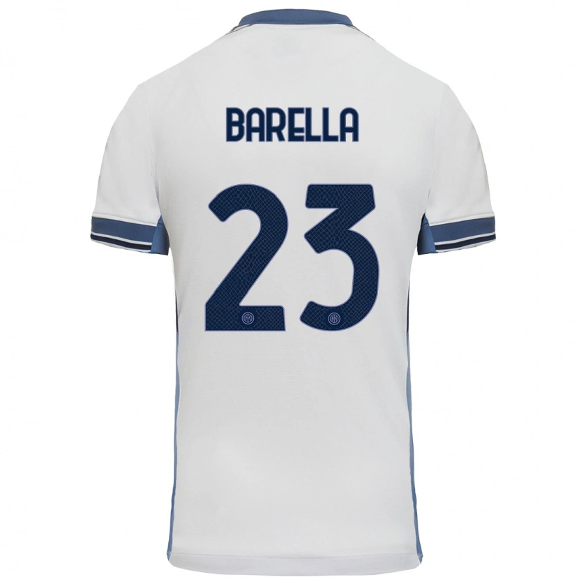 Danxen Kvinder Nicolò Barella #23 Hvid Grå Udebane Spillertrøjer 2024/25 Trøje T-Shirt