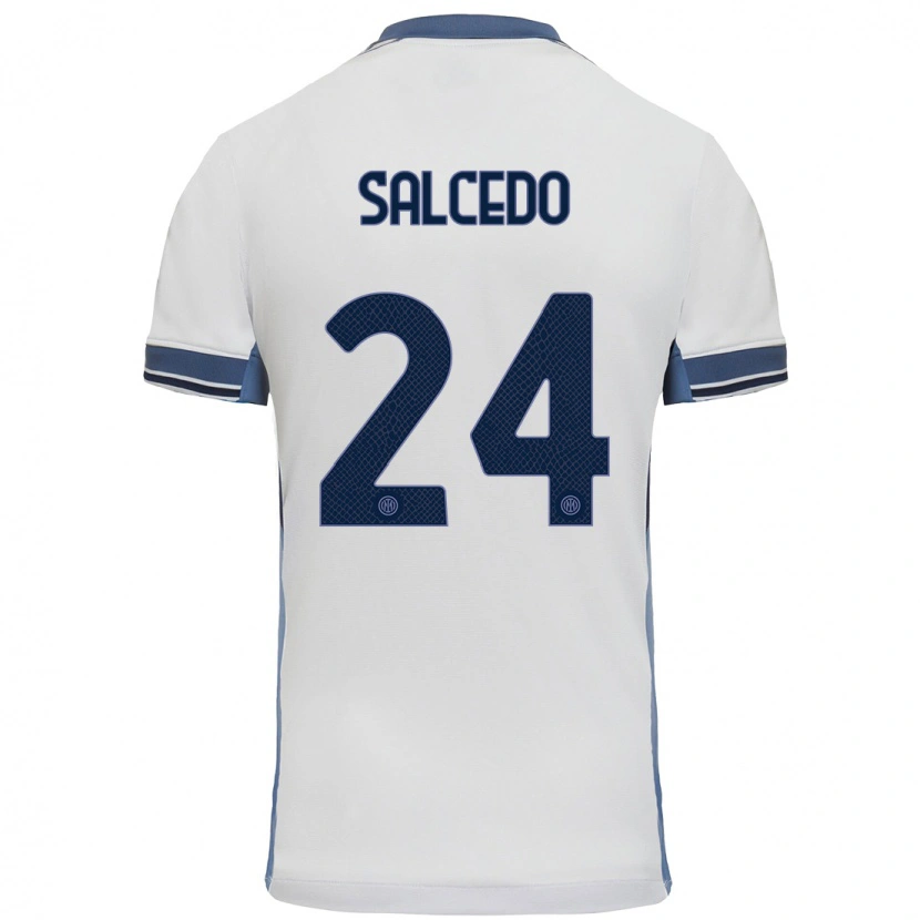 Danxen Kvinder Eddie Salcedo #24 Hvid Grå Udebane Spillertrøjer 2024/25 Trøje T-Shirt