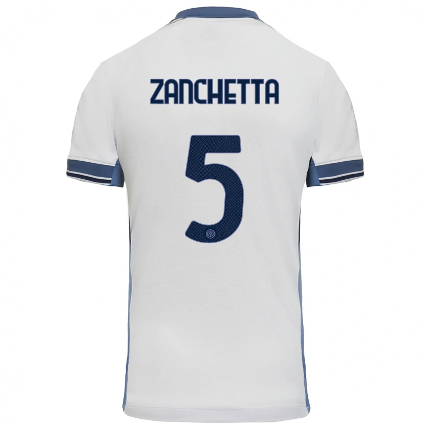 Danxen Kvinder Mattia Zanchetta #5 Hvid Grå Udebane Spillertrøjer 2024/25 Trøje T-Shirt