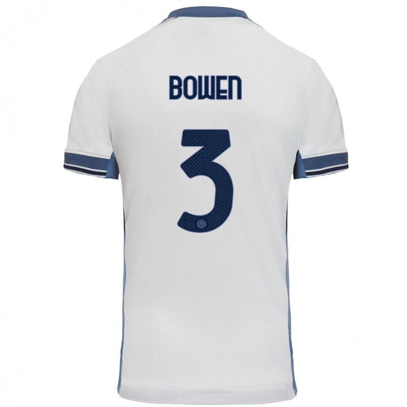 Danxen Kvinder Katie Bowen #3 Hvid Grå Udebane Spillertrøjer 2024/25 Trøje T-Shirt