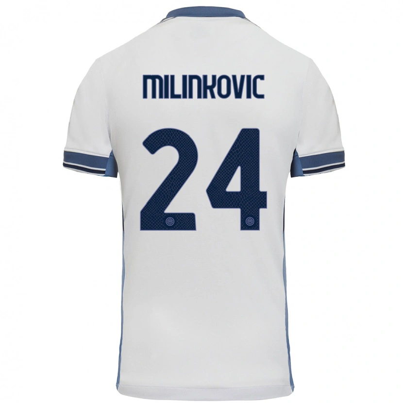 Danxen Kvinder Marija Milinković #24 Hvid Grå Udebane Spillertrøjer 2024/25 Trøje T-Shirt