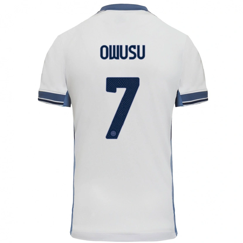 Danxen Kvinder Enoch Owusu #7 Hvid Grå Udebane Spillertrøjer 2024/25 Trøje T-Shirt