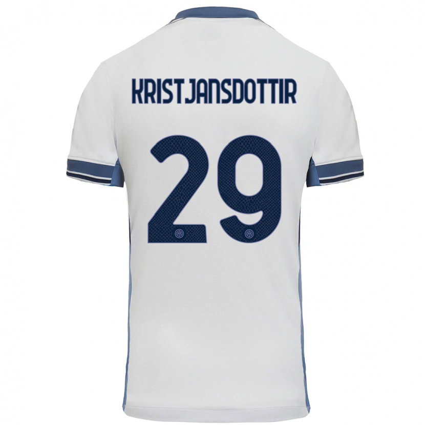 Danxen Kvinder Anna Bjork Kristjansdottir #29 Hvid Grå Udebane Spillertrøjer 2024/25 Trøje T-Shirt