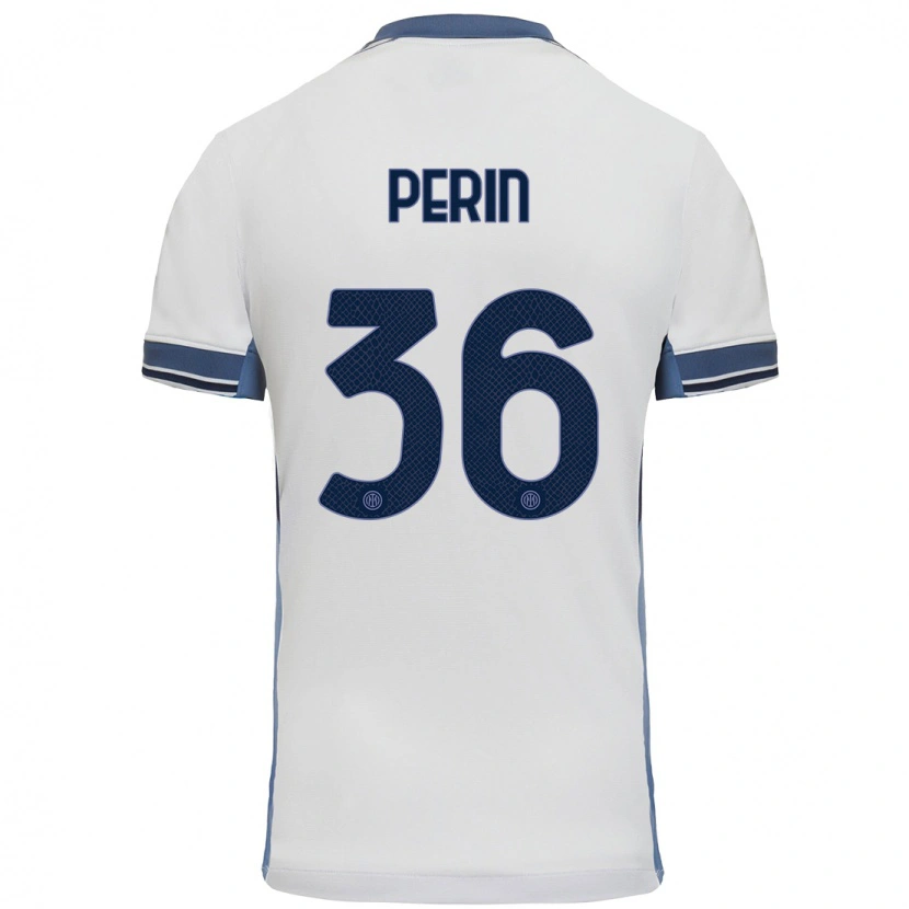 Danxen Kvinder Nicolo Perin #36 Hvid Grå Udebane Spillertrøjer 2024/25 Trøje T-Shirt