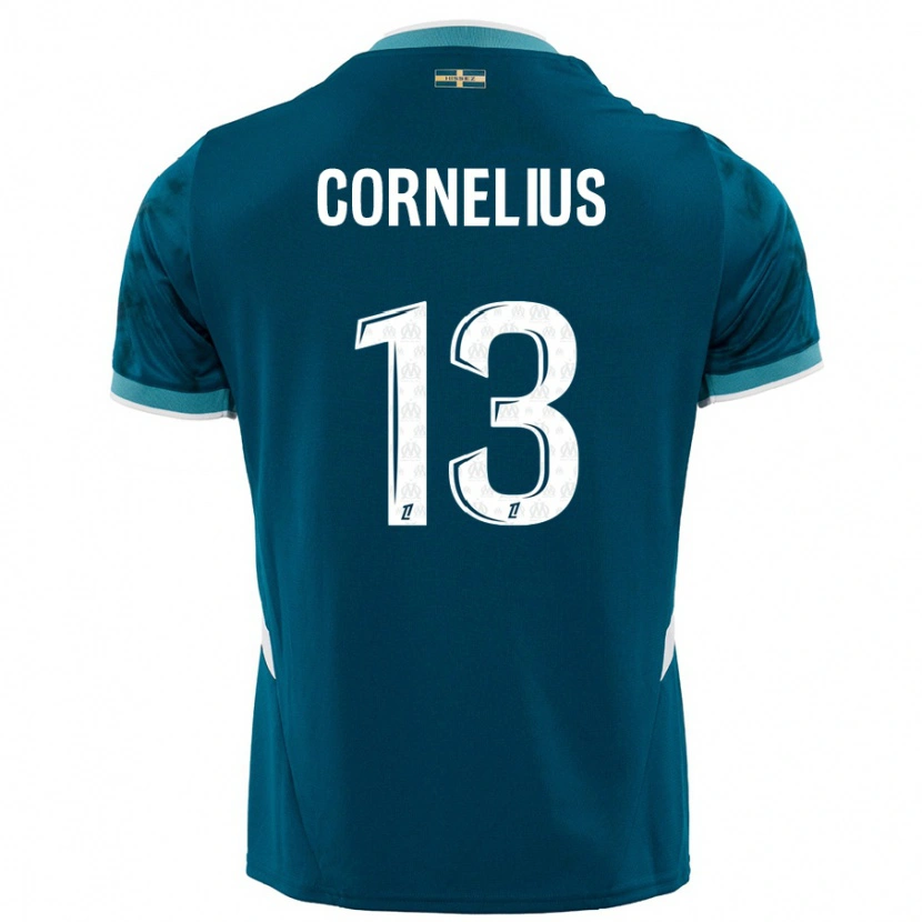 Danxen Kvinder Derek Cornelius #13 Turkis Blå Udebane Spillertrøjer 2024/25 Trøje T-Shirt