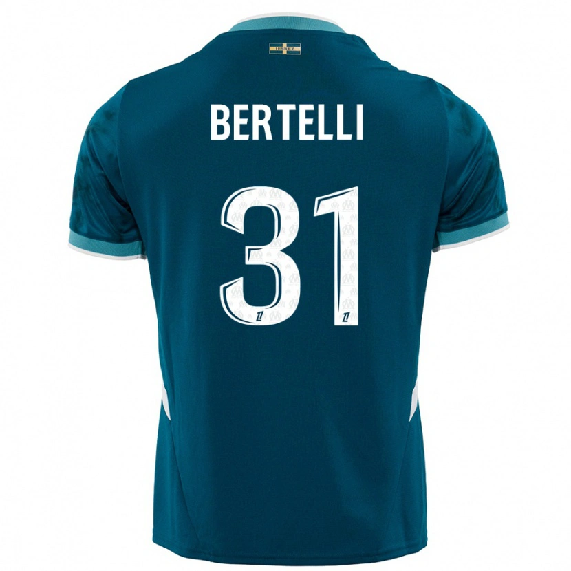 Danxen Kvinder Ugo Bertelli #31 Turkis Blå Udebane Spillertrøjer 2024/25 Trøje T-Shirt