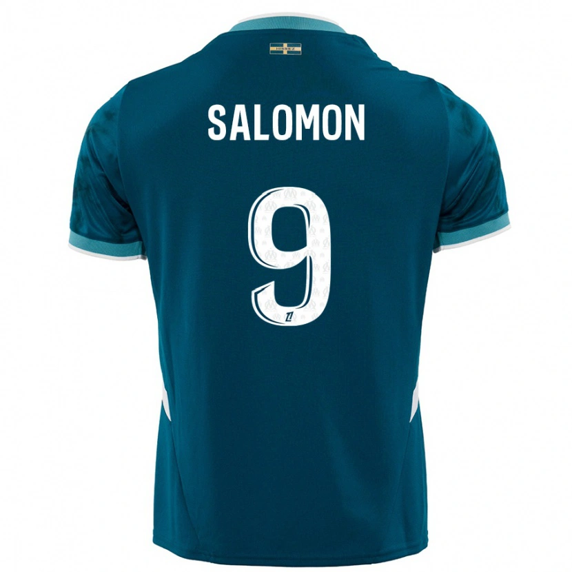 Danxen Kvinder Maeva Salomon #9 Turkis Blå Udebane Spillertrøjer 2024/25 Trøje T-Shirt
