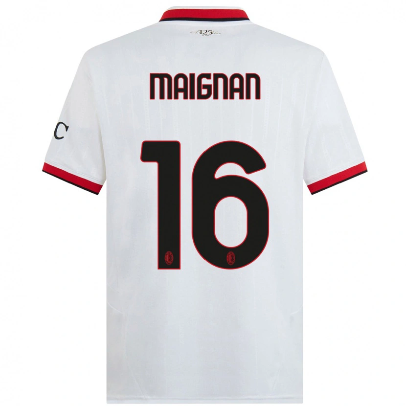 Danxen Kvinder Mike Maignan #16 Hvid Sort Rød Udebane Spillertrøjer 2024/25 Trøje T-Shirt