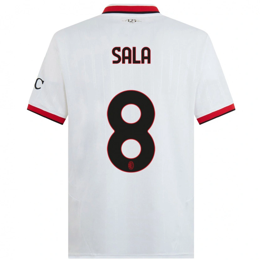 Danxen Kvinder Emanuele Sala #8 Hvid Sort Rød Udebane Spillertrøjer 2024/25 Trøje T-Shirt