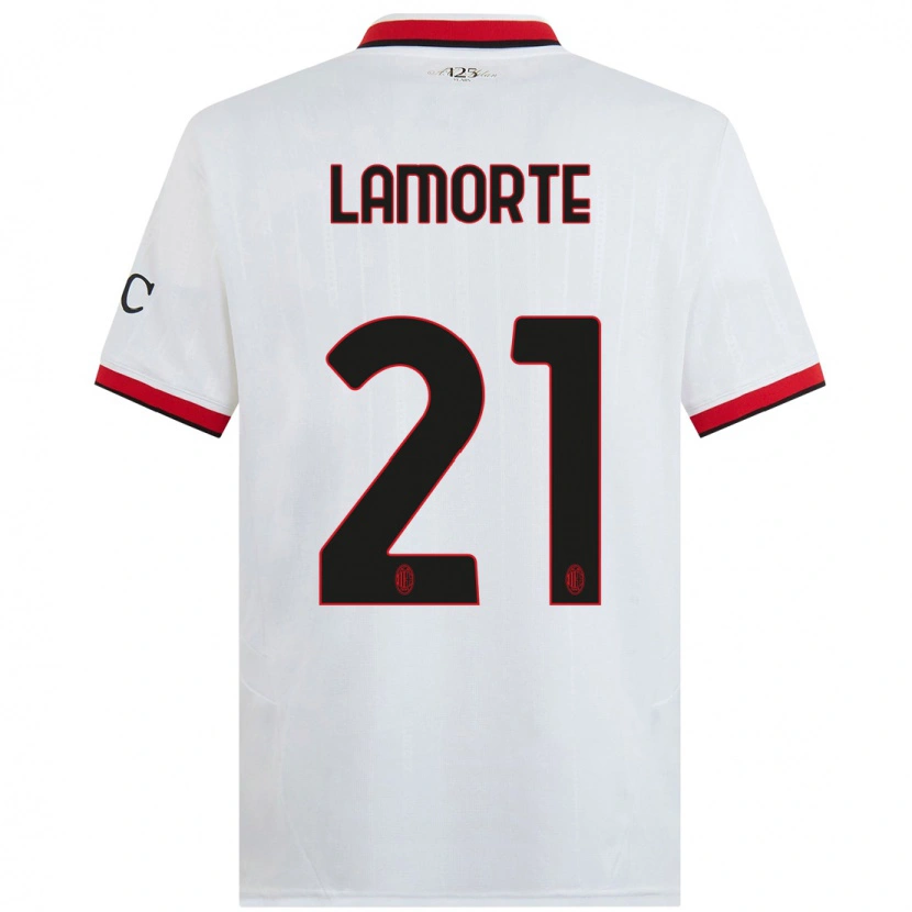 Danxen Kvinder Alessandro Lamorte #21 Hvid Sort Rød Udebane Spillertrøjer 2024/25 Trøje T-Shirt