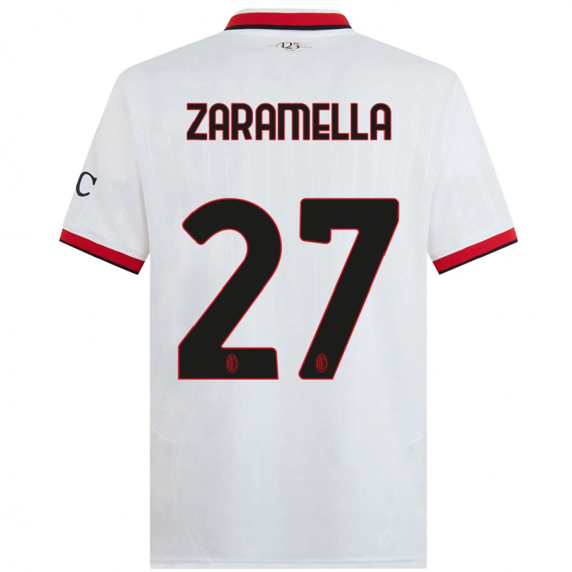 Danxen Kvinder Mattia Zaramella #27 Hvid Sort Rød Udebane Spillertrøjer 2024/25 Trøje T-Shirt