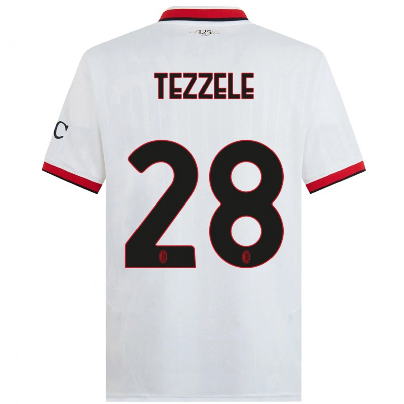Danxen Kvinder Matteo Tezzele #28 Hvid Sort Rød Udebane Spillertrøjer 2024/25 Trøje T-Shirt
