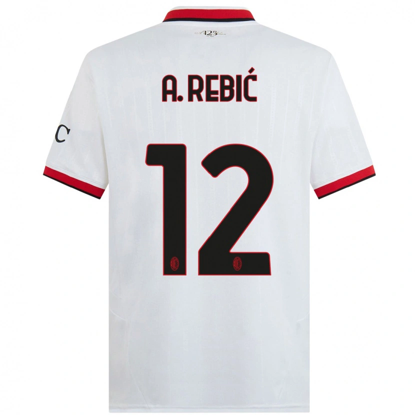 Danxen Kvinder Ante Rebic #12 Hvid Sort Rød Udebane Spillertrøjer 2024/25 Trøje T-Shirt