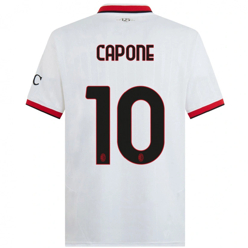 Danxen Kvinder Andrea Capone #10 Hvid Sort Rød Udebane Spillertrøjer 2024/25 Trøje T-Shirt