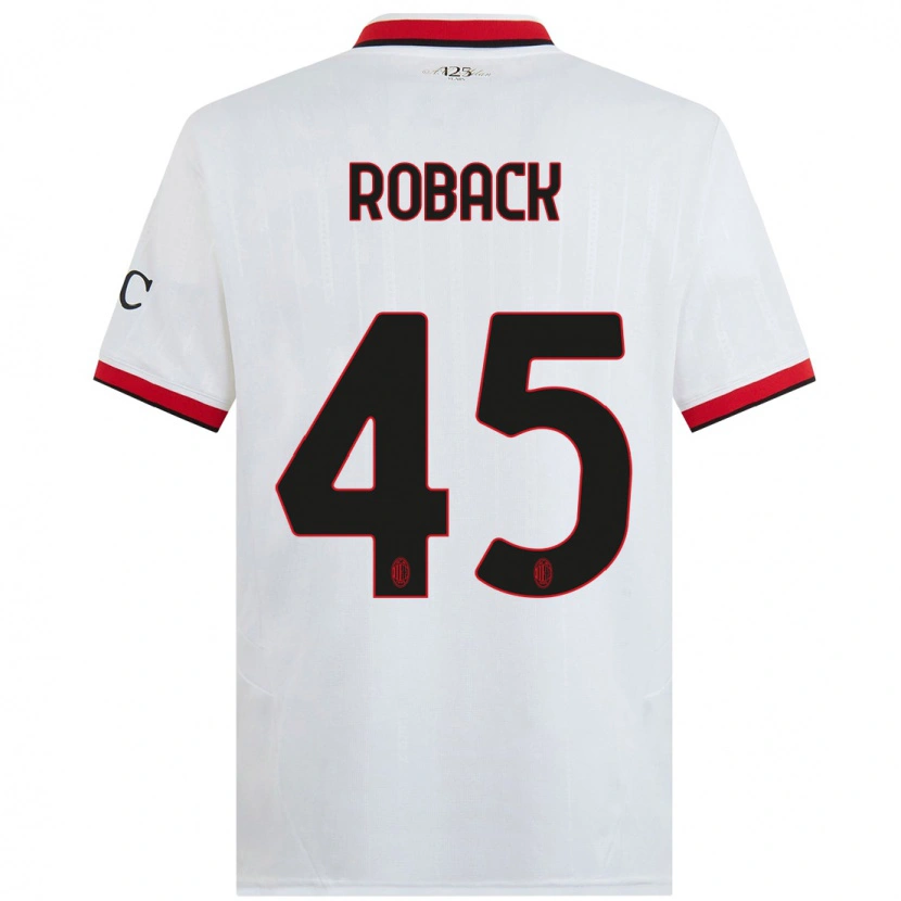 Danxen Kvinder Emil Roback #45 Hvid Sort Rød Udebane Spillertrøjer 2024/25 Trøje T-Shirt