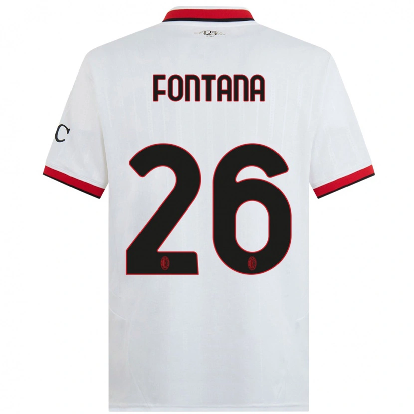 Danxen Kvinder Francesco Fontana #26 Hvid Sort Rød Udebane Spillertrøjer 2024/25 Trøje T-Shirt