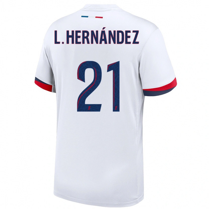 Danxen Kvinder Lucas Hernández #21 Hvid Blå Rød Udebane Spillertrøjer 2024/25 Trøje T-Shirt