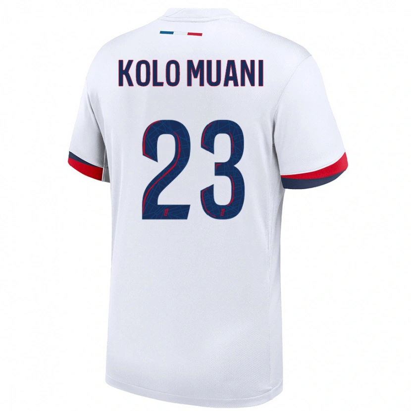 Danxen Kvinder Randal Kolo Muani #23 Hvid Blå Rød Udebane Spillertrøjer 2024/25 Trøje T-Shirt