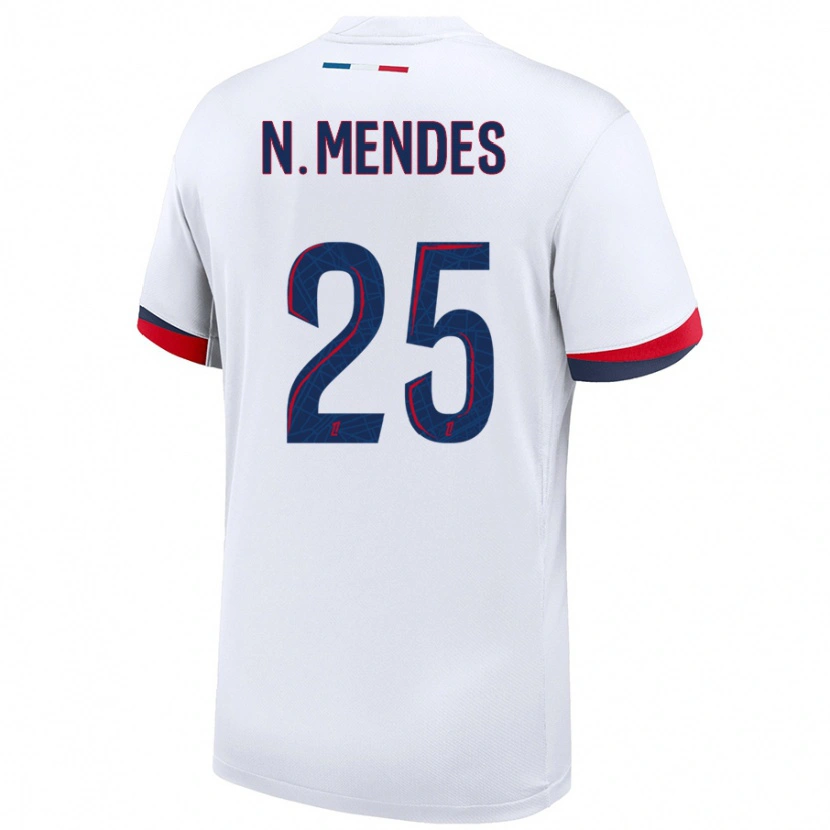 Danxen Kvinder Nuno Mendes #25 Hvid Blå Rød Udebane Spillertrøjer 2024/25 Trøje T-Shirt
