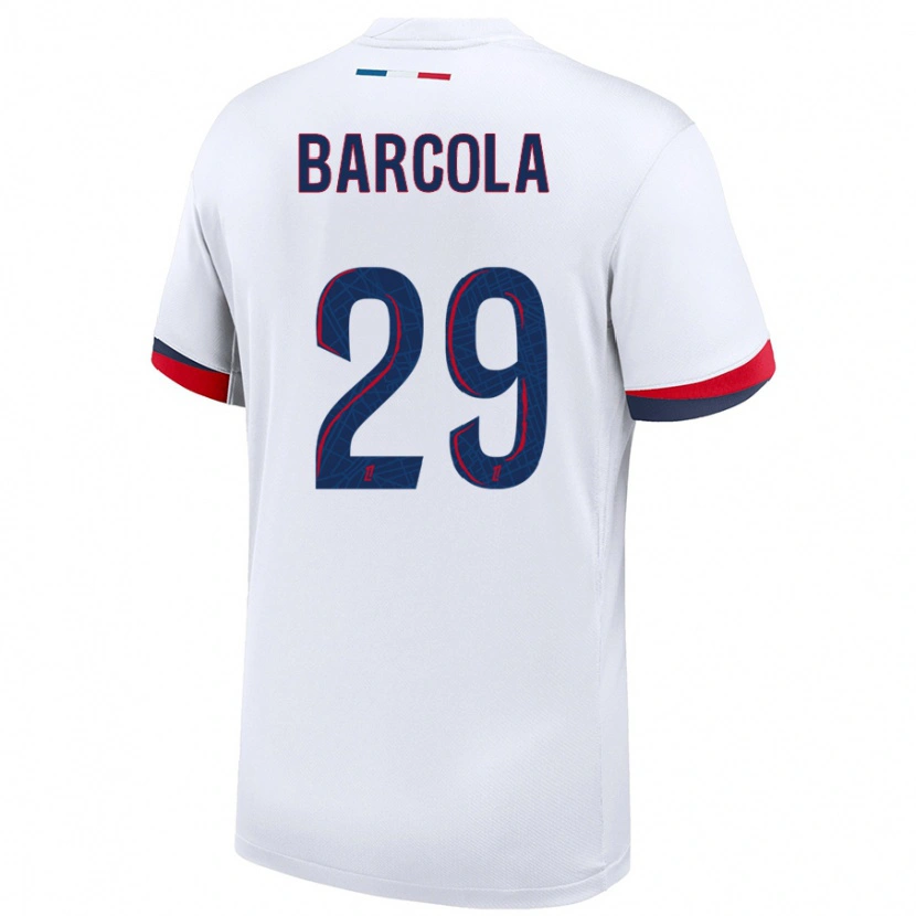 Danxen Kvinder Bradley Barcola #29 Hvid Blå Rød Udebane Spillertrøjer 2024/25 Trøje T-Shirt