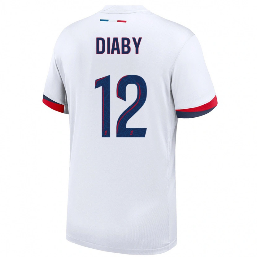 Danxen Kvinder Ibrahima Diaby #12 Hvid Blå Rød Udebane Spillertrøjer 2024/25 Trøje T-Shirt