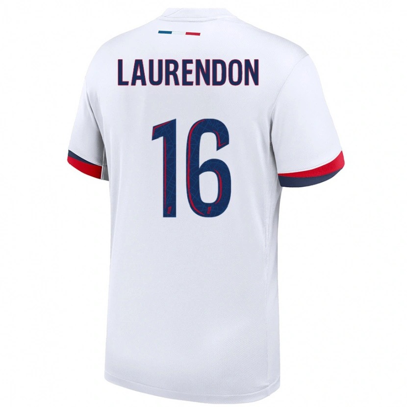 Danxen Kvinder Bilal Laurendon #16 Hvid Blå Rød Udebane Spillertrøjer 2024/25 Trøje T-Shirt