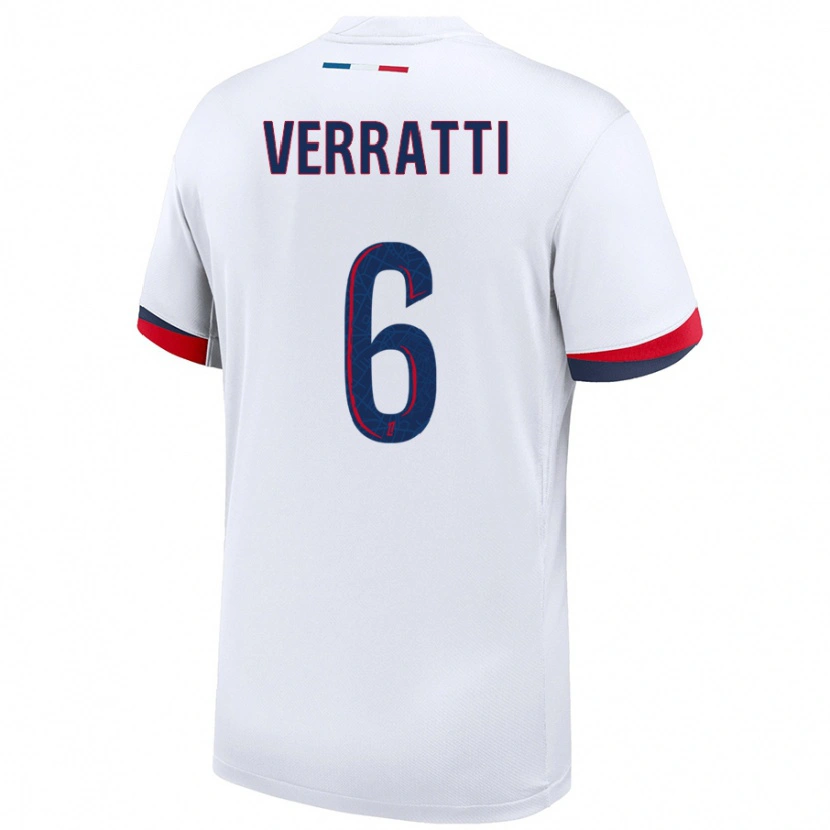 Danxen Kvinder Marco Verratti #6 Hvid Blå Rød Udebane Spillertrøjer 2024/25 Trøje T-Shirt