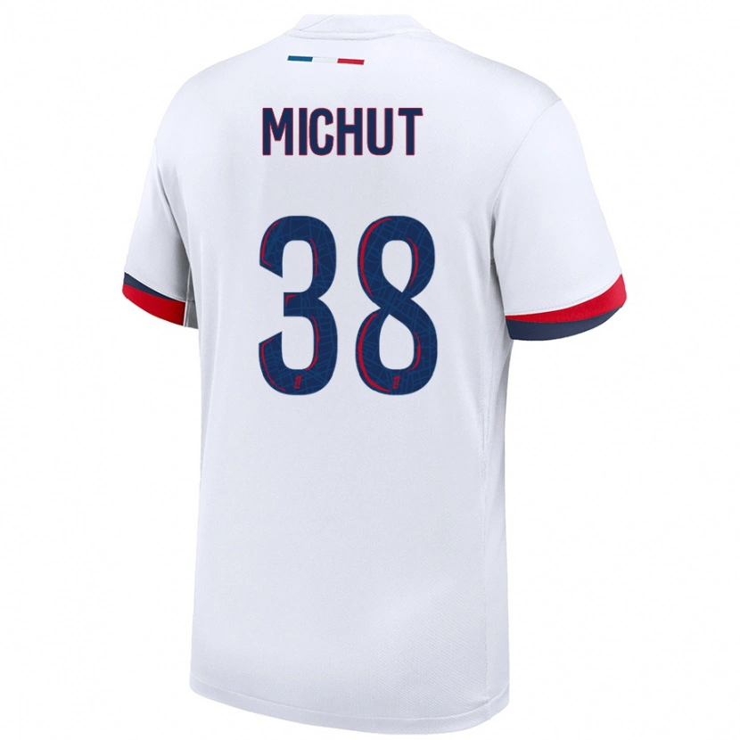 Danxen Kvinder Edouard Michut #38 Hvid Blå Rød Udebane Spillertrøjer 2024/25 Trøje T-Shirt