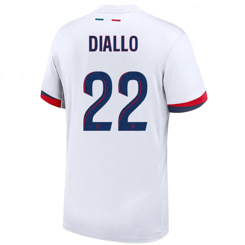 Danxen Kvinder Abdou Diallo #22 Hvid Blå Rød Udebane Spillertrøjer 2024/25 Trøje T-Shirt
