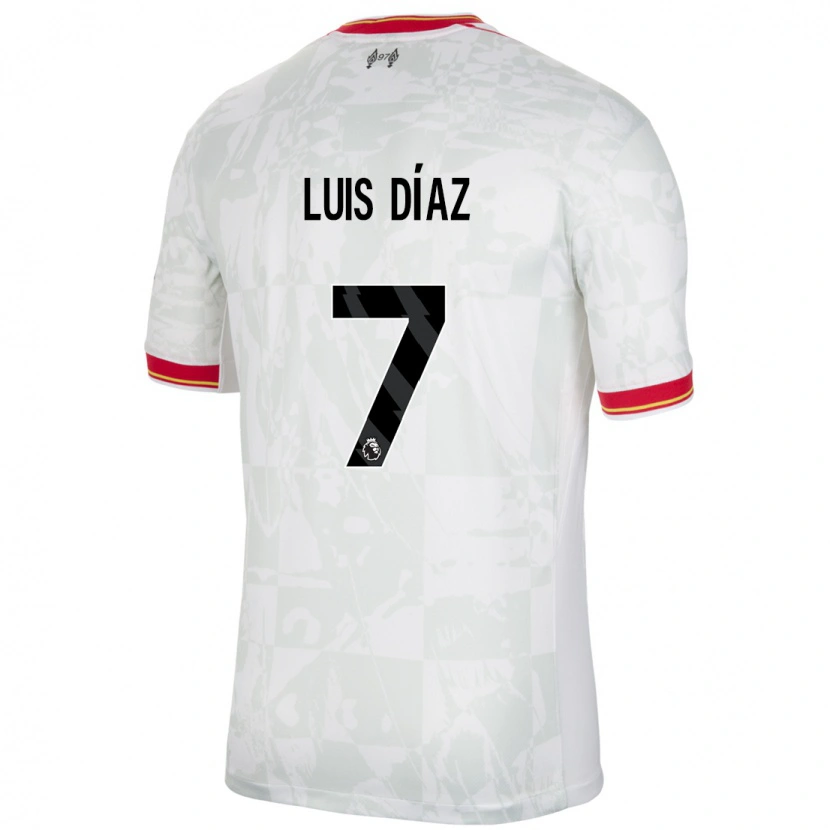 Danxen Kvinder Luis Díaz #7 Hvid Rød Sort Tredje Sæt Spillertrøjer 2024/25 Trøje T-Shirt