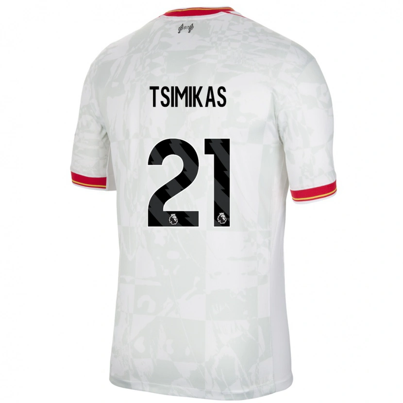 Danxen Kvinder Konstantinos Tsimikas #21 Hvid Rød Sort Tredje Sæt Spillertrøjer 2024/25 Trøje T-Shirt