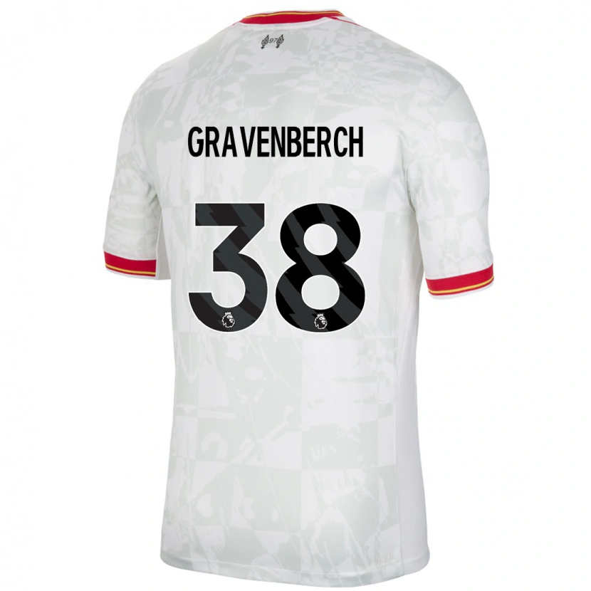 Danxen Kvinder Ryan Gravenberch #38 Hvid Rød Sort Tredje Sæt Spillertrøjer 2024/25 Trøje T-Shirt