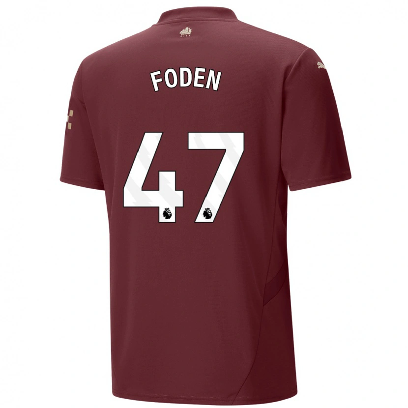 Danxen Kvinder Phil Foden #47 Rødbrun Tredje Sæt Spillertrøjer 2024/25 Trøje T-Shirt