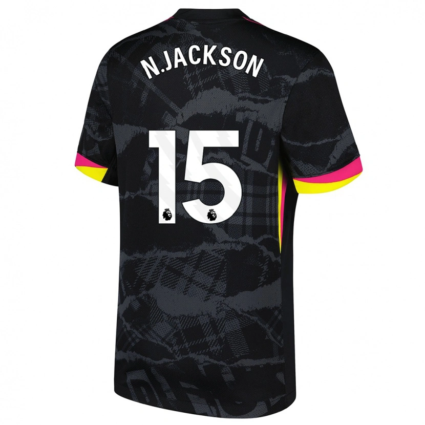 Danxen Kvinder Nicolas Jackson #15 Sort Pink Tredje Sæt Spillertrøjer 2024/25 Trøje T-Shirt