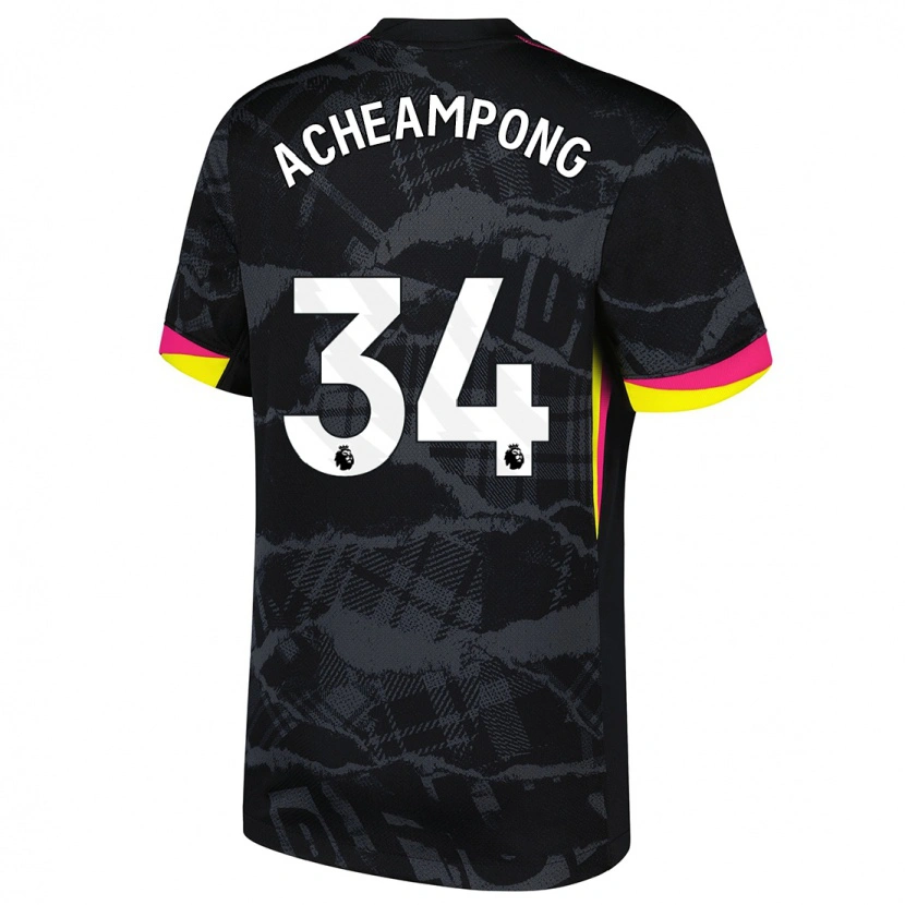 Danxen Kvinder Josh Acheampong #34 Sort Pink Tredje Sæt Spillertrøjer 2024/25 Trøje T-Shirt