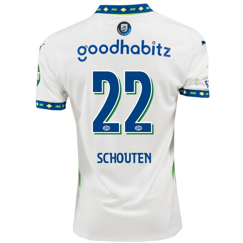 Danxen Kvinder Jerdy Schouten #22 Hvid Mørkeblå Tredje Sæt Spillertrøjer 2024/25 Trøje T-Shirt