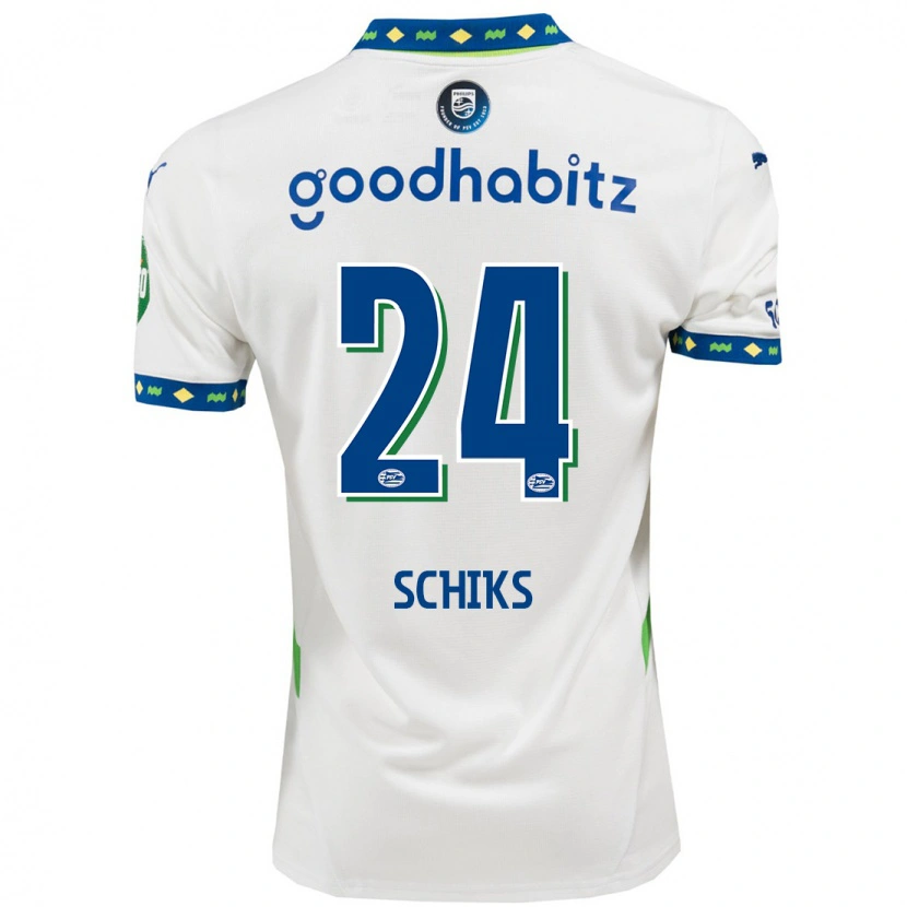 Danxen Kvinder Niek Schiks #24 Hvid Mørkeblå Tredje Sæt Spillertrøjer 2024/25 Trøje T-Shirt