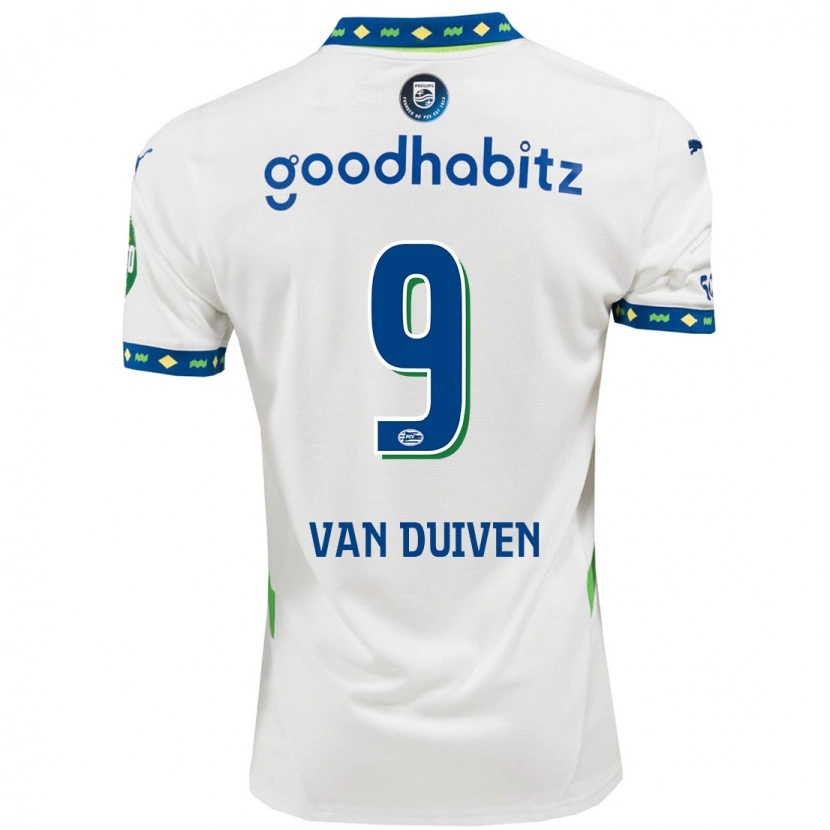 Danxen Kvinder Jason Van Duiven #9 Hvid Mørkeblå Tredje Sæt Spillertrøjer 2024/25 Trøje T-Shirt
