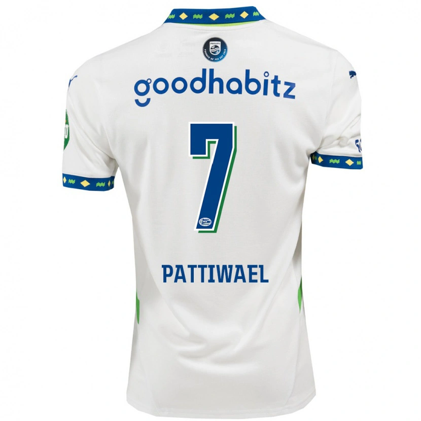 Danxen Kvinder Naomi Pattiwael #7 Hvid Mørkeblå Tredje Sæt Spillertrøjer 2024/25 Trøje T-Shirt