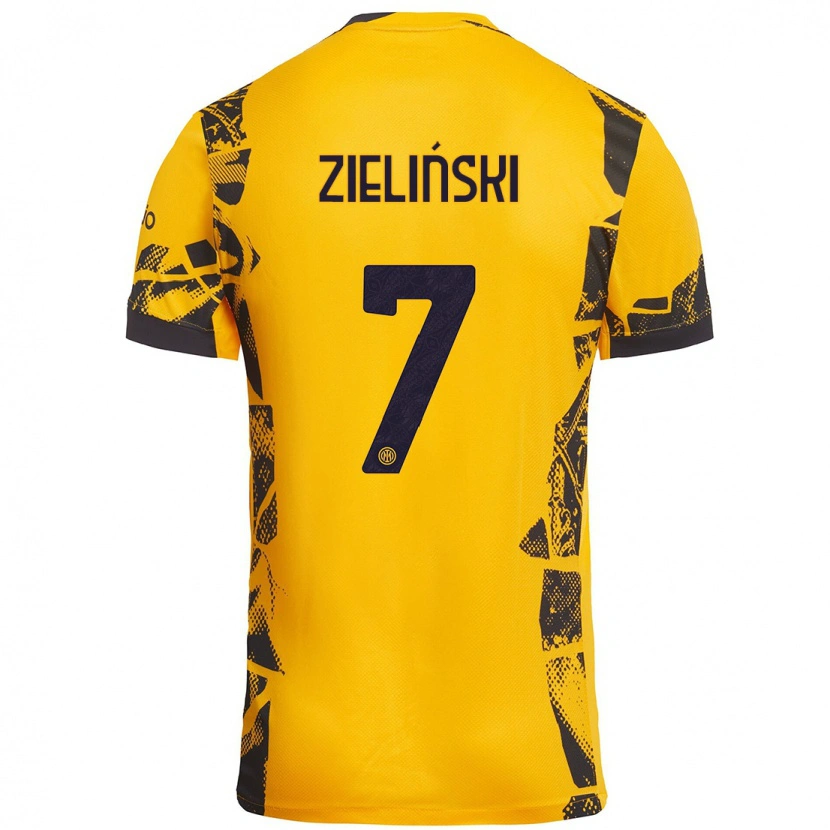 Danxen Kvinder Piotr Zieliński #7 Guld Sort Tredje Sæt Spillertrøjer 2024/25 Trøje T-Shirt