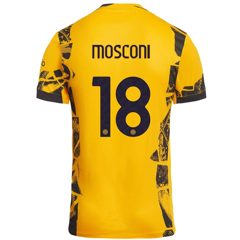Danxen Kvinder Mattia Mosconi #18 Guld Sort Tredje Sæt Spillertrøjer 2024/25 Trøje T-Shirt