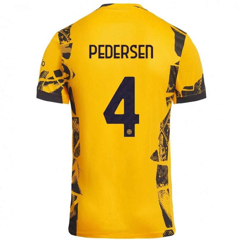 Danxen Kvinder Sofie Junge Pedersen #4 Guld Sort Tredje Sæt Spillertrøjer 2024/25 Trøje T-Shirt